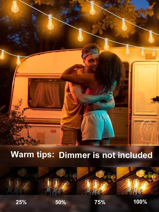 Alt view image 3 of 7 - DAMAING Outdoor String Lights 120FT Waterproof Patio Lights with 63 Plastic Dimmable Edison LED Bulbs,Connectable Outdoor Lighting for Backyard,Garden and Wedding Outside, 2200K White Cord