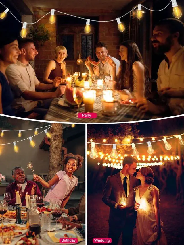 Alt view image 5 of 7 - DAMAING Outdoor String Lights 120FT Waterproof Patio Lights with 63 Plastic Dimmable Edison LED Bulbs,Connectable Outdoor Lighting for Backyard,Garden and Wedding Outside, 2200K White Cord