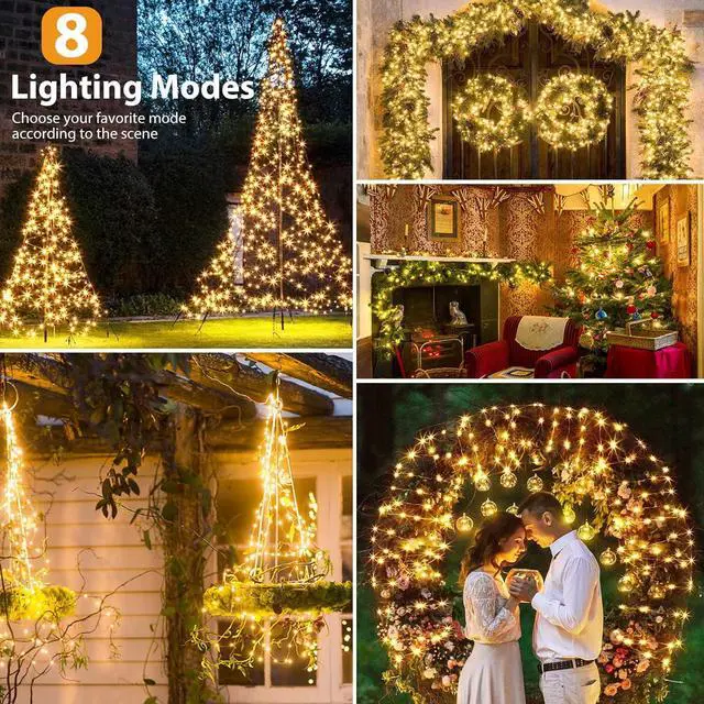 Alt view image 3 of 6 - kolpop 6 Pack Solar Fairy Lights Outdoor, 32FT 80LED Solar Powered Twinkle Light Waterproof, 8 Mode Copper Wire Solar Tree Lighting for Outside Garden Yard Decorative (Warm White)