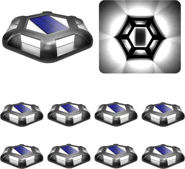Main image of Solar Dock Lights Driveway Deck Lights - 8 Packs Waterproof 1200mAh Outdoor LED Aluminum Dock Lighting Warning Step Light for Driveway Sidewalk Garden Pathway Yard (White)