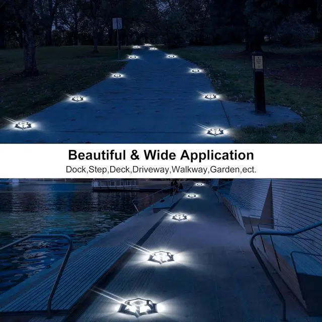 Alt view image 2 of 7 - Solar Dock Lights Driveway Deck Lights - 8 Packs Waterproof 1200mAh Outdoor LED Aluminum Dock Lighting Warning Step Light for Driveway Sidewalk Garden Pathway Yard (White)
