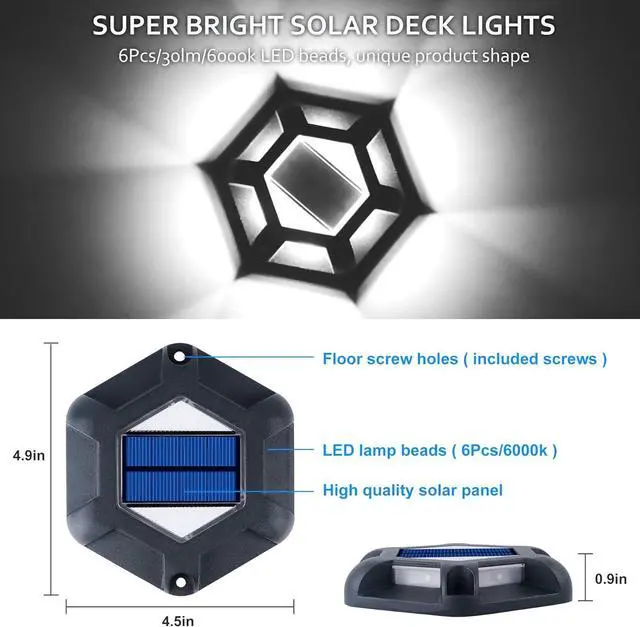 Alt view image 3 of 7 - Solar Dock Lights Driveway Deck Lights - 8 Packs Waterproof 1200mAh Outdoor LED Aluminum Dock Lighting Warning Step Light for Driveway Sidewalk Garden Pathway Yard (White)