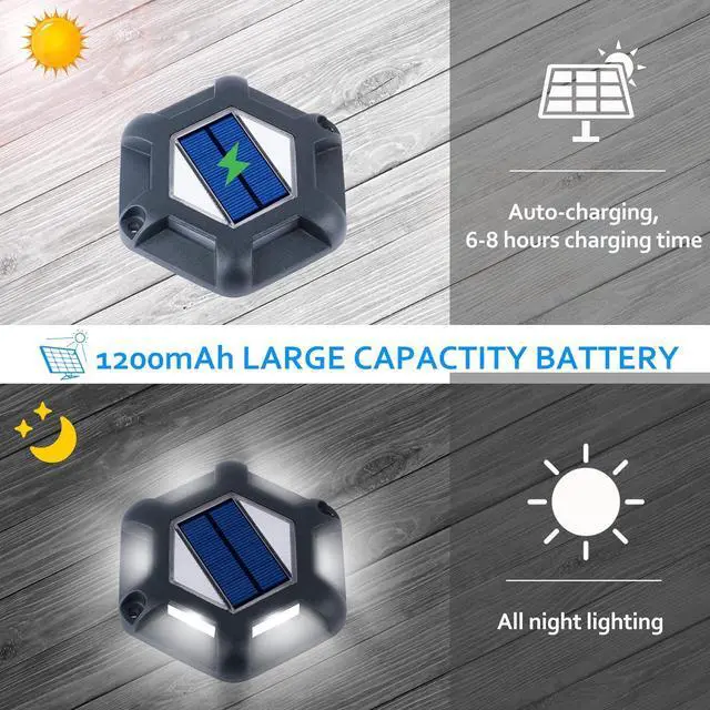 Alt view image 4 of 7 - Solar Dock Lights Driveway Deck Lights - 8 Packs Waterproof 1200mAh Outdoor LED Aluminum Dock Lighting Warning Step Light for Driveway Sidewalk Garden Pathway Yard (White)