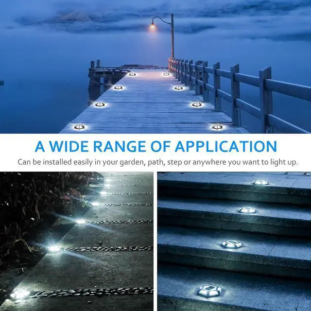 Alt view image 7 of 7 - Solar Dock Lights Driveway Deck Lights - 8 Packs Waterproof 1200mAh Outdoor LED Aluminum Dock Lighting Warning Step Light for Driveway Sidewalk Garden Pathway Yard (White)