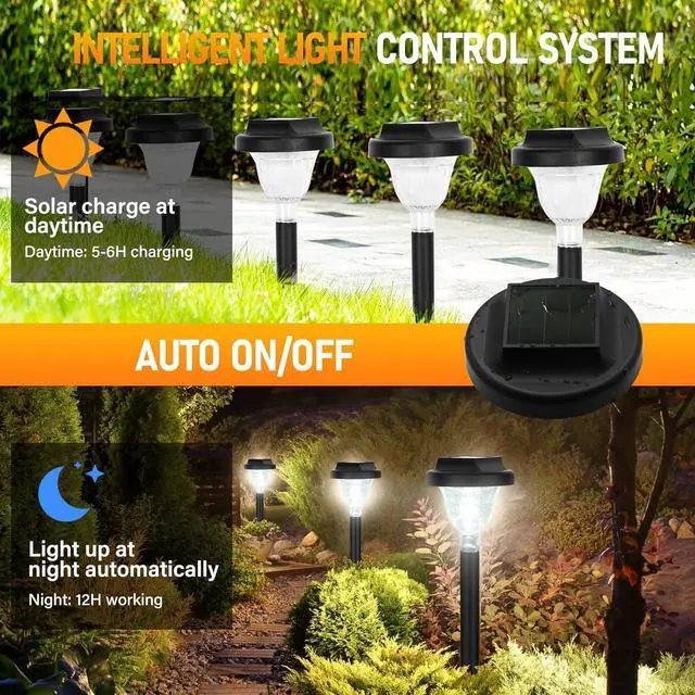 Alt view image 5 of 7 - Siatom Solar Pathway Lights 10 Pack, Bright Solar Path Lights Outdoor Waterproof IP65, Walking Path Solar Lights for Outside, Garden, Lawn, Walkway, Yard (Cold White)