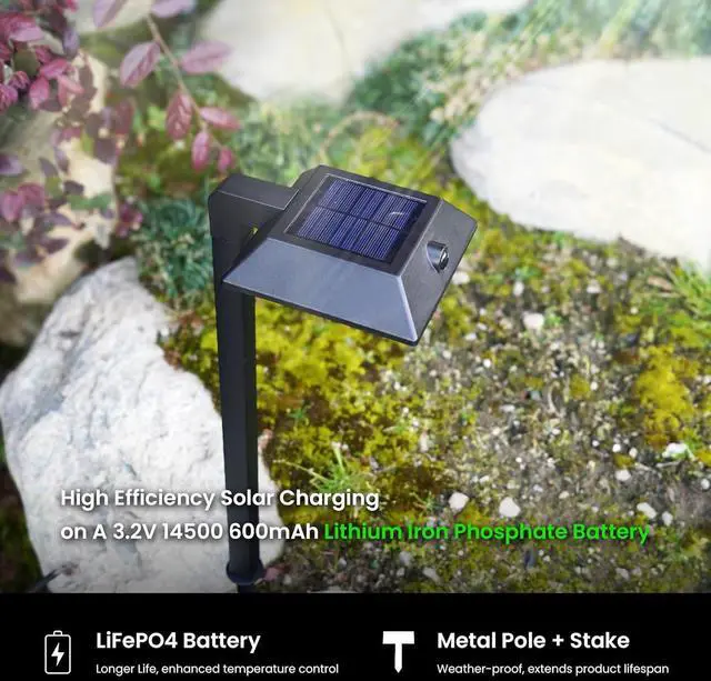 Alt view image 6 of 7 - Mesh Linkable Series 4-Pack Solar LED Security Pathway Light w/ LiFePO4 Battery, 300LM, Auto-linking, 110°x16 ft Motion Detection, CCT 3000K/4000K/5000K, 4-Channel Settings, Stainless Steel, Black
