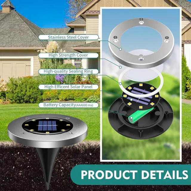 Alt view image 4 of 7 - Solar Outdoor Lights - 12 Pack, Waterproof Solar Garden Lights for Landscape, Patio, Pathway, Lawn, Yard, Deck, Driveway, Walkway