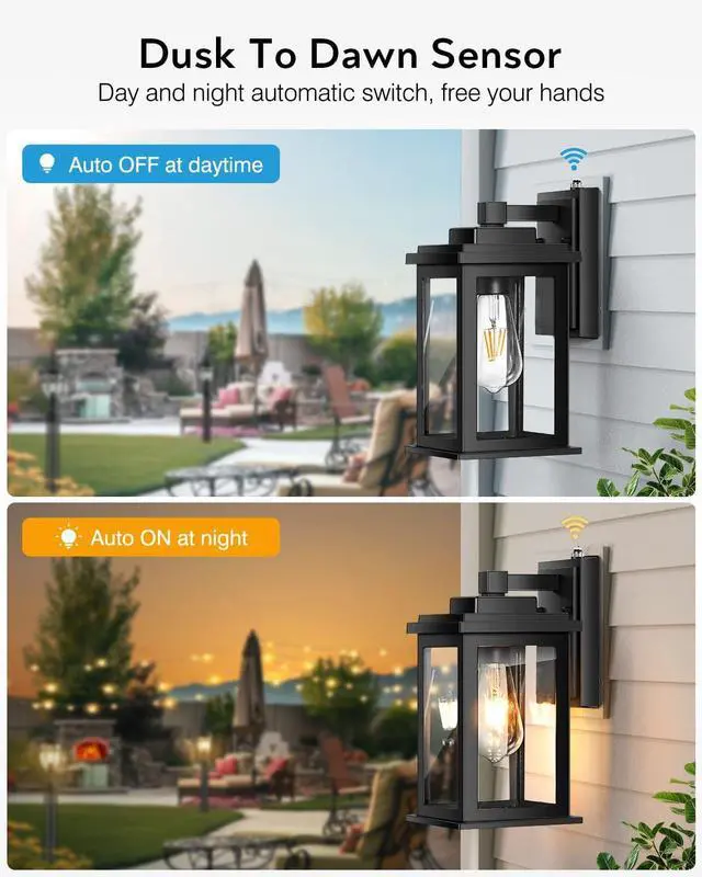Alt view image 2 of 7 - VIANIS Dusk to Dawn Outdoor Lights for House, Black Outdoor Light Fixture, Waterproof Exterior Lighting Fixtures Wall Mount, Outdoor Wall Lights for House, Garage, Garden, Porch,Hardwired, Non-Solar