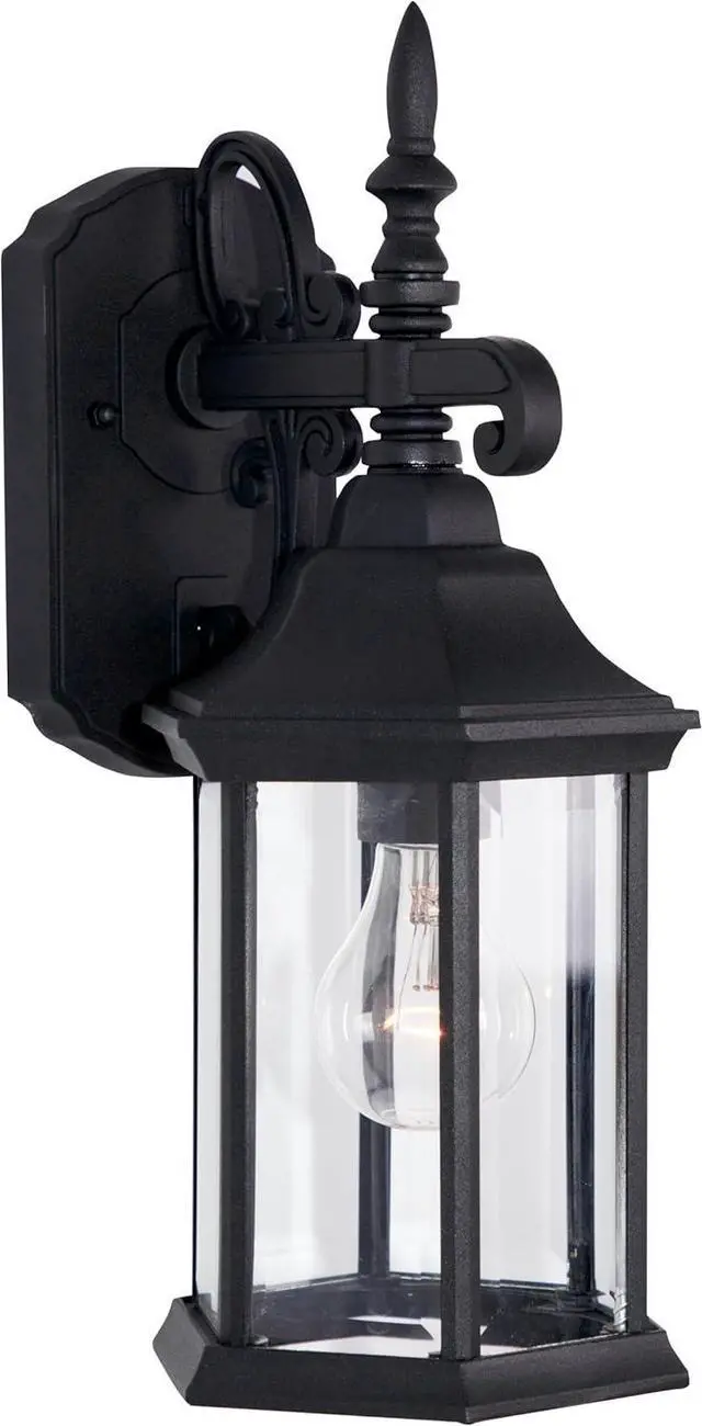 Main image of DESIGNERS FOUNTAIN Devonshire Outdoor Light Fixture, 14 Inch Exterior Wall Lantern Sconce for Front Door, Patio and Porch, Black, 2961-BK