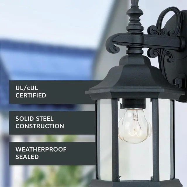 Alt view image 3 of 6 - DESIGNERS FOUNTAIN Devonshire Outdoor Light Fixture, 14 Inch Exterior Wall Lantern Sconce for Front Door, Patio and Porch, Black, 2961-BK