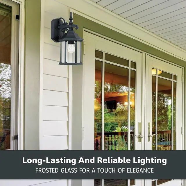 Alt view image 6 of 6 - DESIGNERS FOUNTAIN Devonshire Outdoor Light Fixture, 14 Inch Exterior Wall Lantern Sconce for Front Door, Patio and Porch, Black, 2961-BK