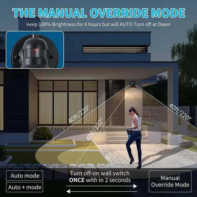 Alt view image 3 of 7 - LONEDRUID 2 Pack Motion Sensor Outdoor LED Wall Light Dusk to Dawn Exterior Sconce Lighting Fixture Waterproof Wall Mount Barn Lamp Black Outside Lantern for House Porch Garage Farmhouse