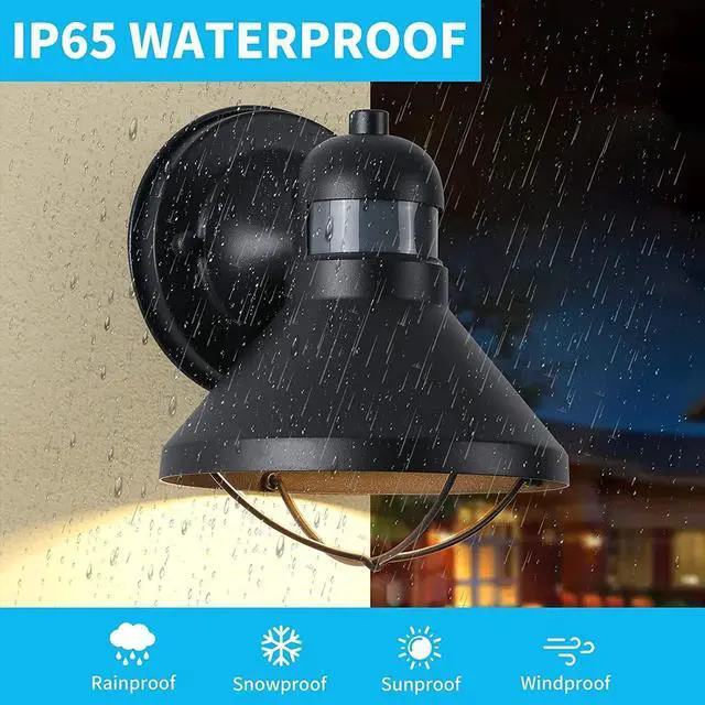 Alt view image 4 of 7 - LONEDRUID 2 Pack Motion Sensor Outdoor LED Wall Light Dusk to Dawn Exterior Sconce Lighting Fixture Waterproof Wall Mount Barn Lamp Black Outside Lantern for House Porch Garage Farmhouse