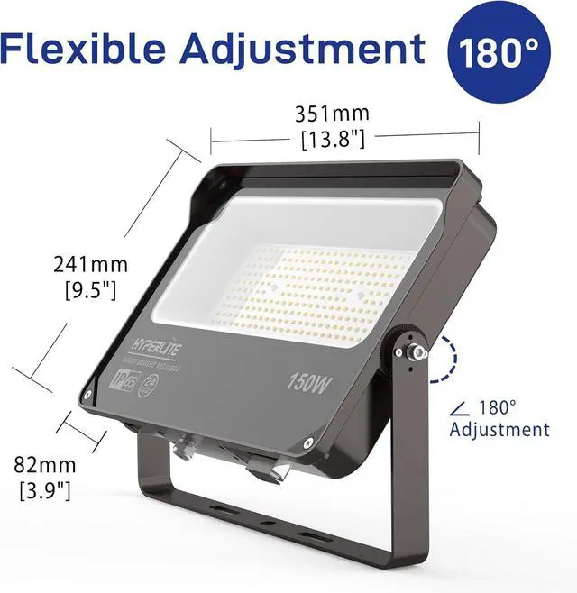 Alt view image 6 of 7 - HYPERLITE Flood Light Outdoor 150W 2Pack, LED Security Flood Lights with Dusk to Dawn Photocell, 5000K Daylight IP65 Waterproof Floodlights for Court, Garden, Yard