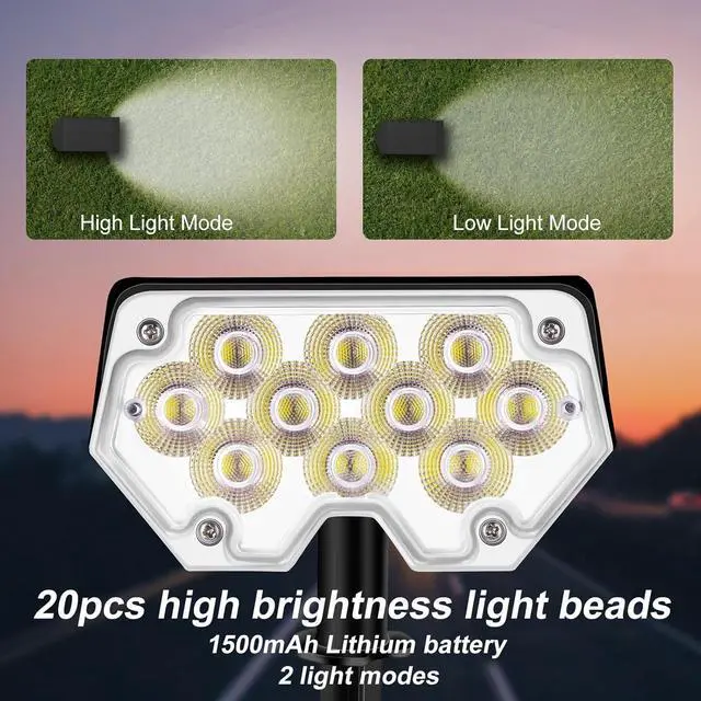 Alt view image 3 of 7 - All-New Solar Spot Lights Outdoor Waterproof20 LEDs Solar Flag Light with 2 Modes,Landscape Spotlights for Pathway, Patio, Garden, Trees,Flag,Pool (2 Pack,White Light)