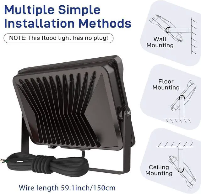 Alt view image 4 of 7 - HYPERLITE Flood Light Outdoor 150W 2Pack, LED Security Flood Lights with Dusk to Dawn Photocell, 5000K Daylight IP65 Waterproof Floodlights for Court, Garden, Yard