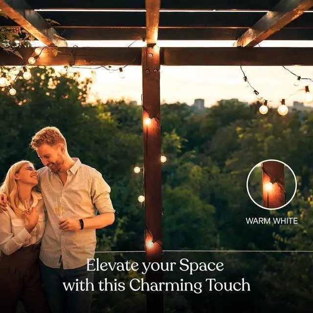 Alt view image 2 of 7 - Brightech Ambience Pro Solar Powered LED Outdoor String Lights - 27 Ft Commercial Waterproof Patio Lights with Edison Bulbs - Durable String Lights for Outside, Backyard, Porch - 1W, Warm White