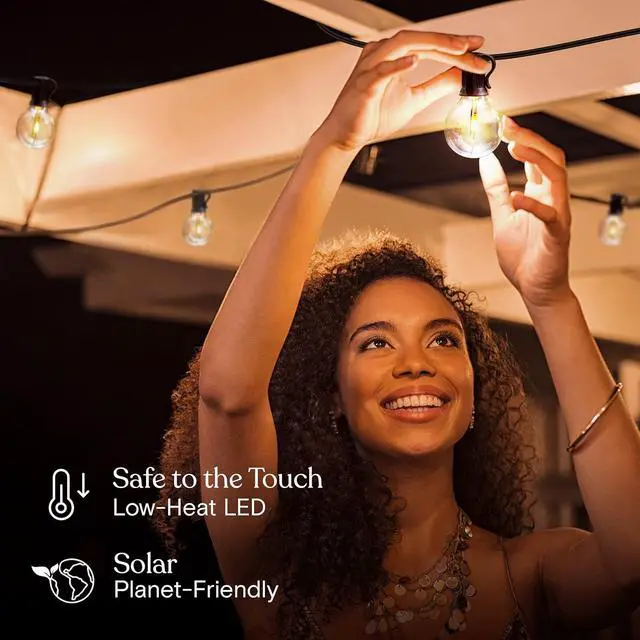 Alt view image 6 of 7 - Brightech Ambience Pro Solar Powered LED Outdoor String Lights - 27 Ft Commercial Waterproof Patio Lights with Edison Bulbs - Durable String Lights for Outside, Backyard, Porch - 1W, Warm White