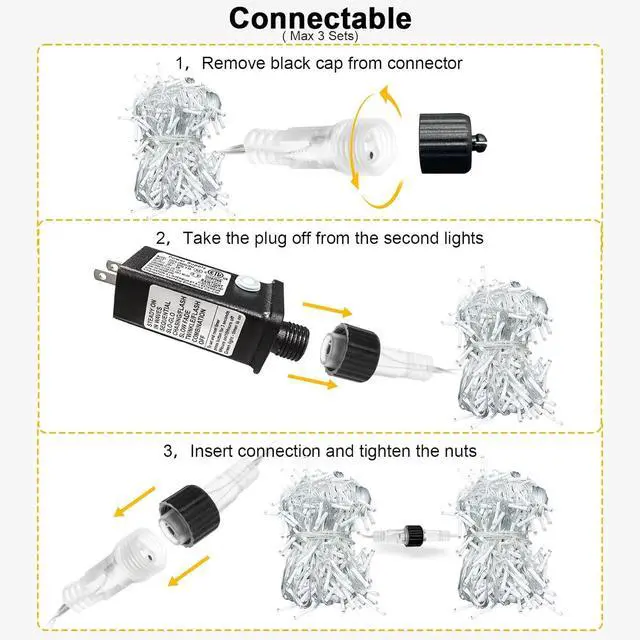 Alt view image 7 of 7 - White Christmas Lights Outdoor, 66ft 640 LED Icicle Lights for Outside House with Connectable Clear Wire 8 Modes Timer, Plug in Waterproof for Home Holiday Eaves Yard Roof Party Room Indoor Decoration