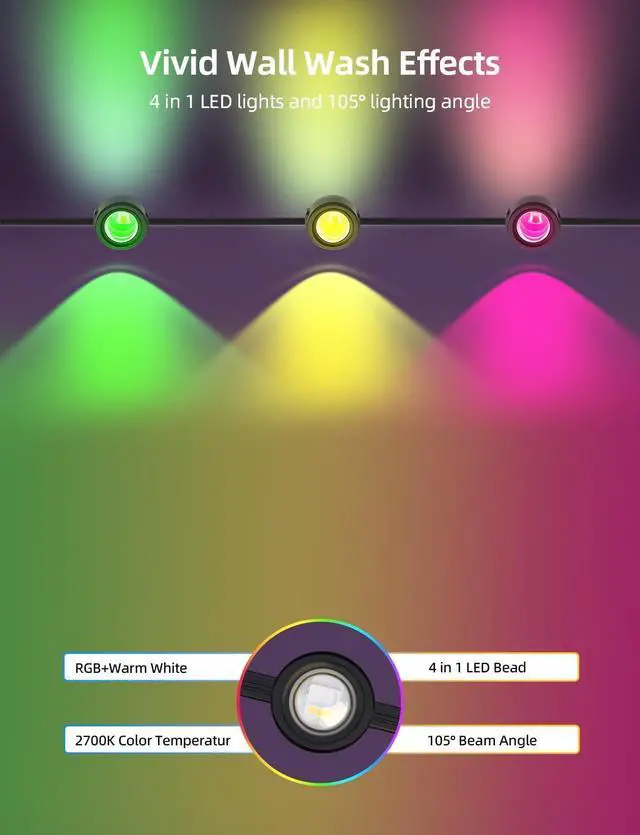 Alt view image 3 of 7 - Permanent Outdoor Lights 100ft with 72 LEDs, DIY Scene Modes, Smart RGBW String Lights Waterproof, App/Remote Control for Christmas, Holidays, Alexa/Google Assistant Compatible, Black