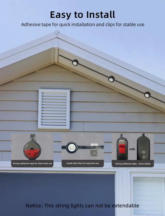 Alt view image 7 of 7 - Permanent Outdoor Lights 100ft with 72 LEDs, DIY Scene Modes, Smart RGBW String Lights Waterproof, App/Remote Control for Christmas, Holidays, Alexa/Google Assistant Compatible, Black