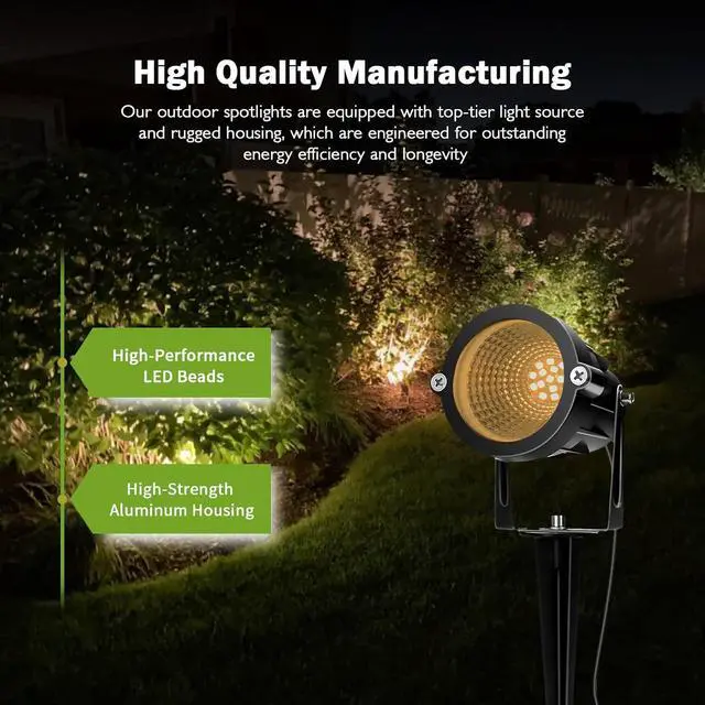 Alt view image 3 of 7 - Outdoor Spotlight Warm White 2700K, 10W LED Spot Lights Outdoor for Yard Garden Tree, 120V Plug in Landscape Lighting with IP65 Waterproof for Halloween Christmas Decor, 2 Pack