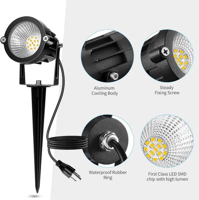 Alt view image 7 of 7 - Outdoor Spotlight Warm White 2700K, 10W LED Spot Lights Outdoor for Yard Garden Tree, 120V Plug in Landscape Lighting with IP65 Waterproof for Halloween Christmas Decor, 2 Pack