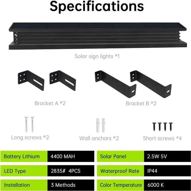 Alt view image 4 of 6 - Solar Sign Light Outdoor Bright LED 6000K White Dusk to Dawn Solar Powered for Mailbox, Address, House Number, Real Estate Sign Posts, Billboard Lighting (1 PACK)