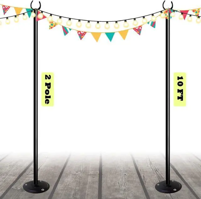 Main image of 10ft String Light Poles for Outdoors, Outside Light Poles for Hard Ground Surface, Backyard, Patio, Outdoor Lighting, Matte Black, 2 Pack