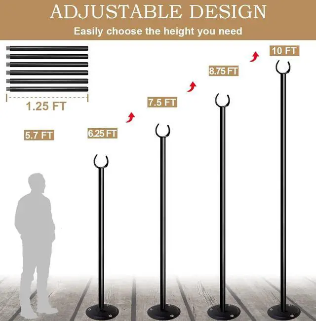 Alt view image 2 of 7 - 10ft String Light Poles for Outdoors, Outside Light Poles for Hard Ground Surface, Backyard, Patio, Outdoor Lighting, Matte Black, 2 Pack