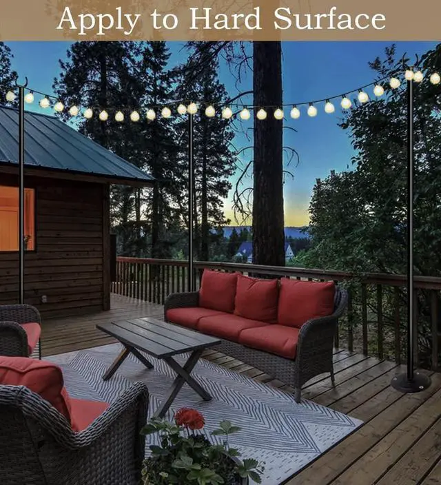 Alt view image 6 of 7 - 10ft String Light Poles for Outdoors, Outside Light Poles for Hard Ground Surface, Backyard, Patio, Outdoor Lighting, Matte Black, 2 Pack
