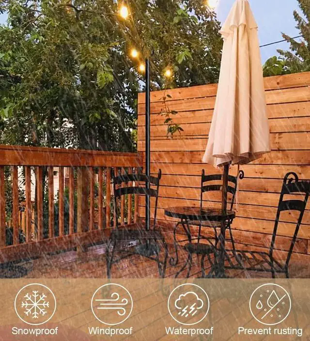 Alt view image 5 of 7 - 10ft String Light Poles for Outdoors, Outside Light Poles for Hard Ground Surface, Backyard, Patio, Outdoor Lighting, Matte Black, 2 Pack