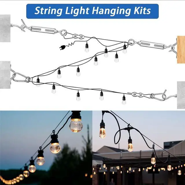 Alt view image 3 of 7 - String Light Hanging Kit with 400FT Vinyl Coated 304 Stainless Steel Wire Rope, Globe String Light Suspension Kit, Outdoor Light Guide Wire Kit Included Turnbuckles, Enough Accessories, Use Manual