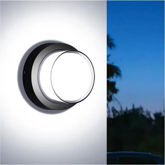 Main image of Outdoor LED Flood Lights, Waterproof Modern Exterior Wall Light, 12W Anti Rust Outside Porch Lighting with 6000K Daylight Small Circle Wall Mount Fixtures for House Backdoor Yard Entryway