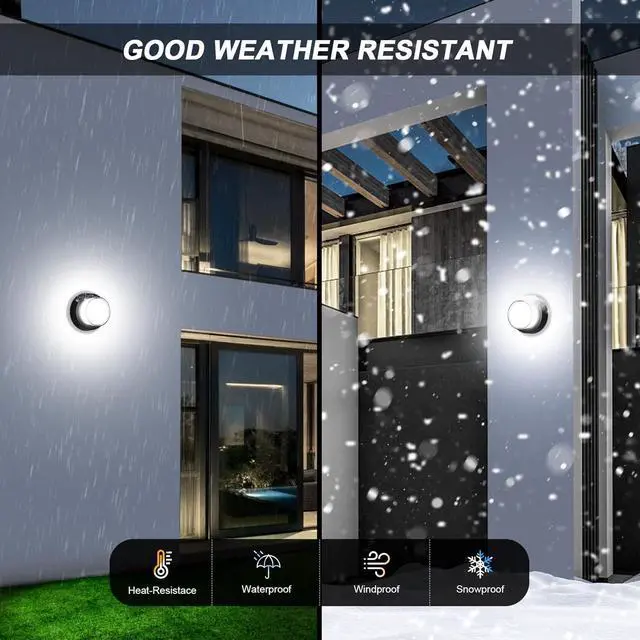 Alt view image 3 of 7 - Outdoor LED Flood Lights, Waterproof Modern Exterior Wall Light, 12W Anti Rust Outside Porch Lighting with 6000K Daylight Small Circle Wall Mount Fixtures for House Backdoor Yard Entryway