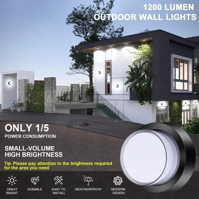 Alt view image 4 of 7 - Outdoor LED Flood Lights, Waterproof Modern Exterior Wall Light, 12W Anti Rust Outside Porch Lighting with 6000K Daylight Small Circle Wall Mount Fixtures for House Backdoor Yard Entryway