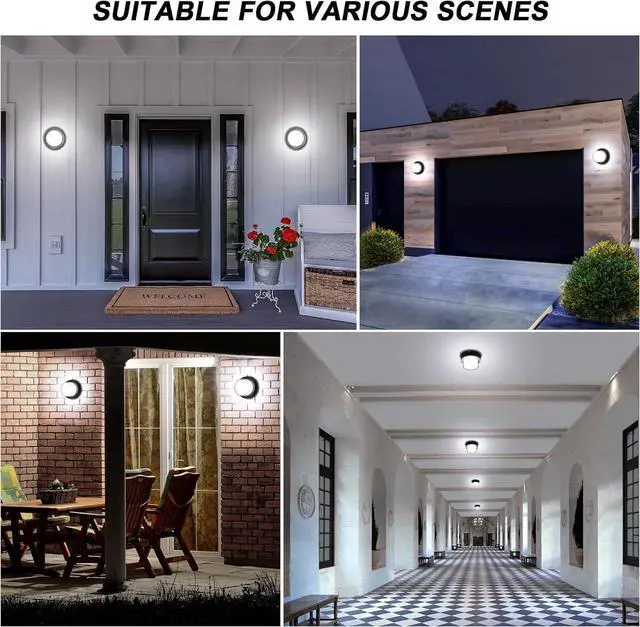 Alt view image 6 of 7 - Outdoor LED Flood Lights, Waterproof Modern Exterior Wall Light, 12W Anti Rust Outside Porch Lighting with 6000K Daylight Small Circle Wall Mount Fixtures for House Backdoor Yard Entryway