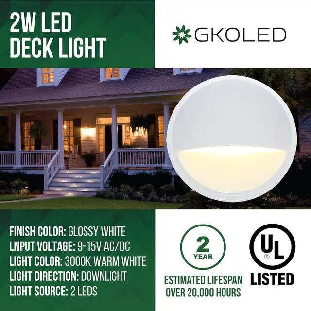Alt view image 2 of 7 - GKOLED Landscape Deck Light, Low Voltage 12V AC/DC Outdoor Patio Lighting, LED 2W Step Light, Die-Casting Aluminium with Glossy White Powder Coated Finish, 3000K, 6 Pack