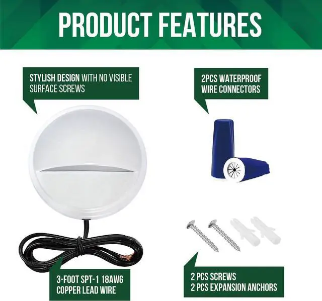 Alt view image 4 of 7 - GKOLED Landscape Deck Light, Low Voltage 12V AC/DC Outdoor Patio Lighting, LED 2W Step Light, Die-Casting Aluminium with Glossy White Powder Coated Finish, 3000K, 6 Pack