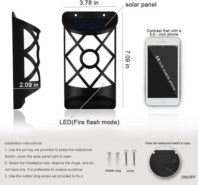 Alt view image 2 of 7 - Aityvert Solar Flame Lights Outdoor, Waterproof Flickering Flame Solar Lights Dark Sensor Auto On/Off 66 LED Solar Powered Wall Mounted Night Lights Lattice Design for Patio Deck Driveway