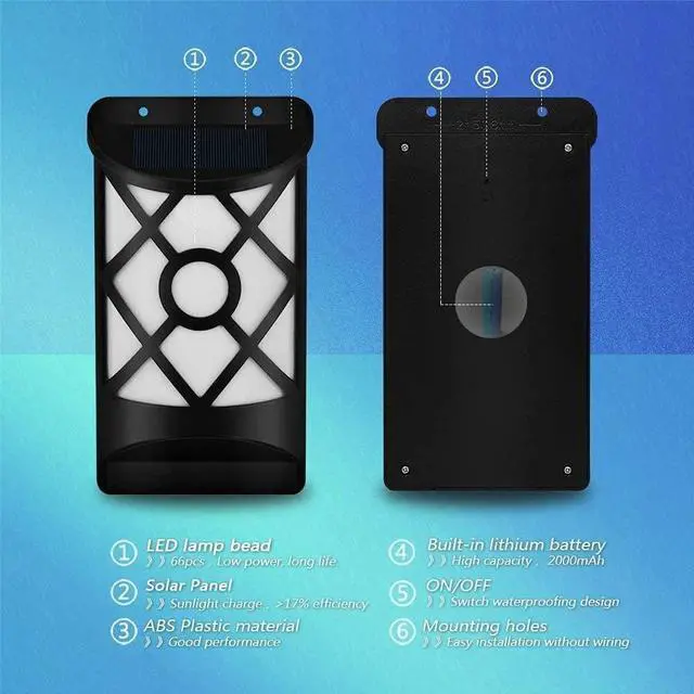 Alt view image 4 of 7 - Aityvert Solar Flame Lights Outdoor, Waterproof Flickering Flame Solar Lights Dark Sensor Auto On/Off 66 LED Solar Powered Wall Mounted Night Lights Lattice Design for Patio Deck Driveway