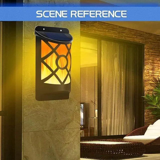Alt view image 6 of 7 - Aityvert Solar Flame Lights Outdoor, Waterproof Flickering Flame Solar Lights Dark Sensor Auto On/Off 66 LED Solar Powered Wall Mounted Night Lights Lattice Design for Patio Deck Driveway