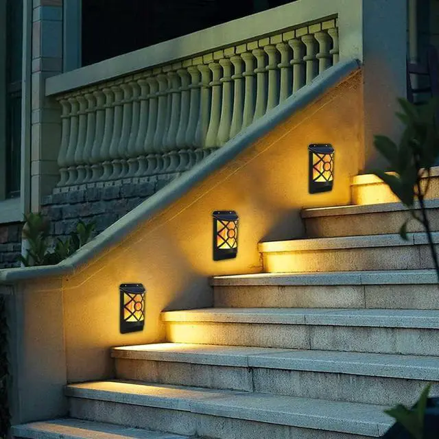 Alt view image 7 of 7 - Aityvert Solar Flame Lights Outdoor, Waterproof Flickering Flame Solar Lights Dark Sensor Auto On/Off 66 LED Solar Powered Wall Mounted Night Lights Lattice Design for Patio Deck Driveway