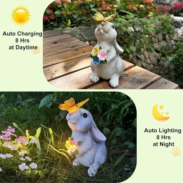 Alt view image 2 of 6 - YODY Solar Garden Statues Outdoor Decor- Yard Decorations for Patio, Balcony, Backyard, Lawn Ornaments - Rabbit Figurines with LED Light- Unique Birthday House Warming Gifts for Women, Mom, Grandma
