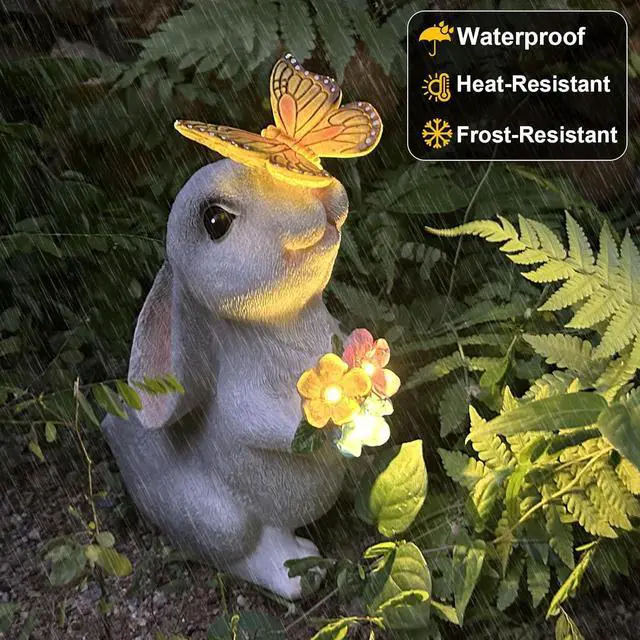 Alt view image 3 of 6 - YODY Solar Garden Statues Outdoor Decor- Yard Decorations for Patio, Balcony, Backyard, Lawn Ornaments - Rabbit Figurines with LED Light- Unique Birthday House Warming Gifts for Women, Mom, Grandma