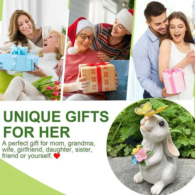 Alt view image 4 of 6 - YODY Solar Garden Statues Outdoor Decor- Yard Decorations for Patio, Balcony, Backyard, Lawn Ornaments - Rabbit Figurines with LED Light- Unique Birthday House Warming Gifts for Women, Mom, Grandma