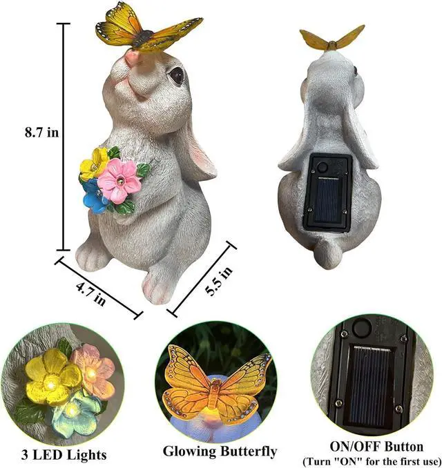 Alt view image 6 of 6 - YODY Solar Garden Statues Outdoor Decor- Yard Decorations for Patio, Balcony, Backyard, Lawn Ornaments - Rabbit Figurines with LED Light- Unique Birthday House Warming Gifts for Women, Mom, Grandma