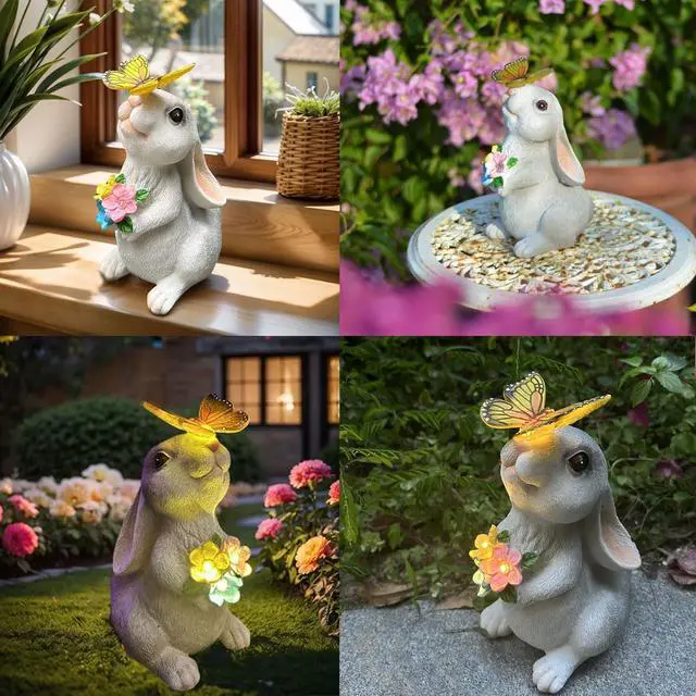 Alt view image 5 of 6 - YODY Solar Garden Statues Outdoor Decor- Yard Decorations for Patio, Balcony, Backyard, Lawn Ornaments - Rabbit Figurines with LED Light- Unique Birthday House Warming Gifts for Women, Mom, Grandma