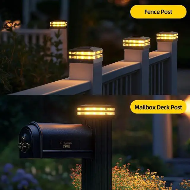 Alt view image 7 of 7 - 4x4 Solar Post Cap Lights Outdoor Waterproof 12 Pack Fence Deck Post Lights with High-Brightness LEDs, Dual Light Modes Warm White & Cool White. (Classic Black, 12)