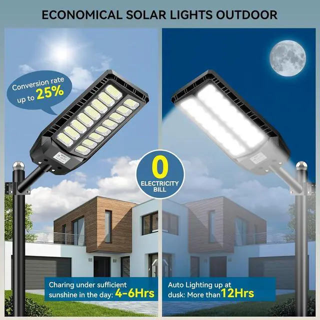 Alt view image 2 of 6 - 8000W Solar Lights Outdoor, 6500K Flood Lights Outdoor, IP66 Waterproof Solar Street Lights with Motion Sensor and Remote Control for Dusk-to-Dawn Illumination for Outside, Pathway, Yard